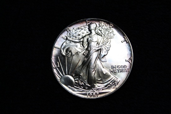 1987 1 oz. Silver American Eagle BU Nice Rainbow Toning