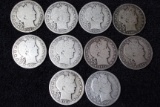 10 Barber Halves Average Circulated to VG/F