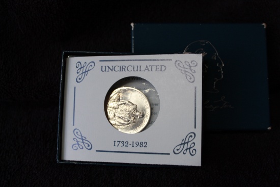 1982-d George Washington Silver UNC Commemorative 50c Box & COA