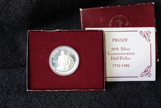 1982-s George Washington Silver Frosty Gem Proof Commemorative 50c Box & COA