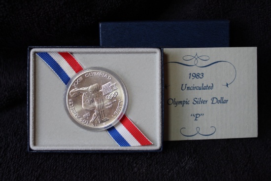 1983-p Olympic UNC Silver Dollar Commemorative Box & COA