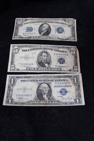 $10 1934 - $5 1953 - $1 1935 Silver Certificates