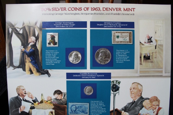 Commemorative 1963-D Half, Quarter, Dime & Stamps Set BU