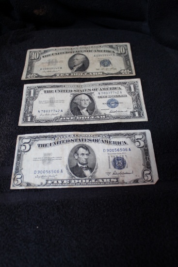 $10 1953 - $5 1953 - $1 1935 Silver Certificates