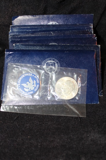 10 Complete 1971-s Silver UNC Eisenhower Dollar in Original Packaging with COA's "Blue Ike"