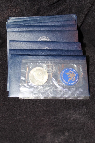 10 Complete 1972-s Silver UNC Eisenhower Dollars in Original Packaging with COA's "Blue Ike"