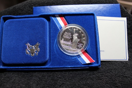 1986 Silver Statue of Liberty Commemorative Proof Dollar BOX & COA