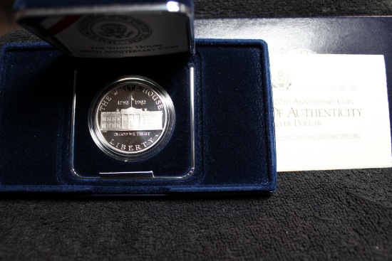 1992 White House 200th Anniversary Silver Dollar PROOF BOX & COA