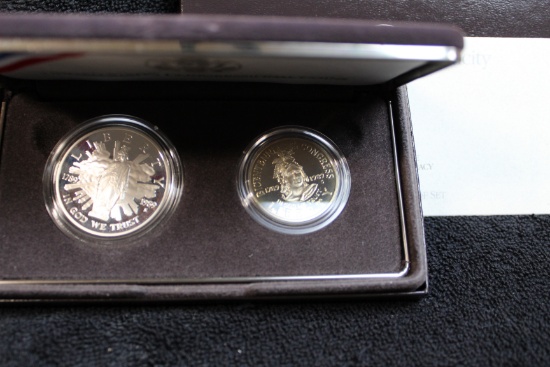 2 pc 1989-s Congressional Bicentennial Proof Commem Silver Dollar & Half BOX & COA