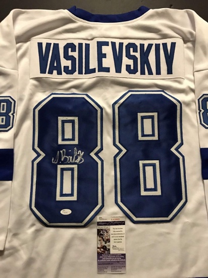 Autographed/Signed Andrei Vasilevskiy Tampa Bay White Hockey Jersey JSA COA