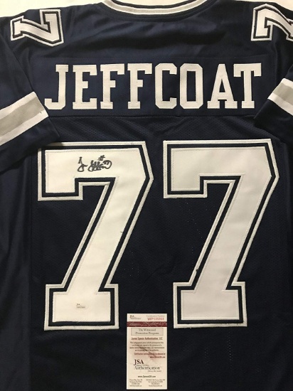 Autographed/Signed Jim Jeffcoat Dallas Dark Blue Football Jersey JSA COA