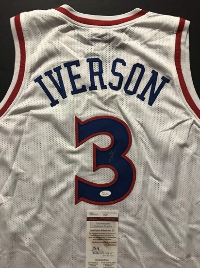 Autographed/Signed Allen Iverson Philadelphia White Retro Basketball Jersey JSA COA