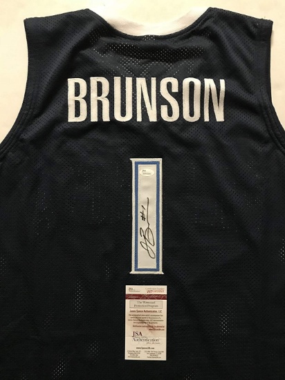 Autographed/Signed Jalen Brunson Villanova Wildcats Blue College Basketball Jersey JSA COA