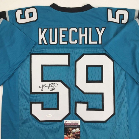 Autographed/Signed Luke Kuechly Carolina Blue Football Jersey JSA COA