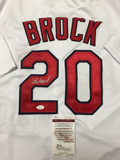Autographed/Signed Lou Brock St. Louis White Baseball Jersey JSA COA