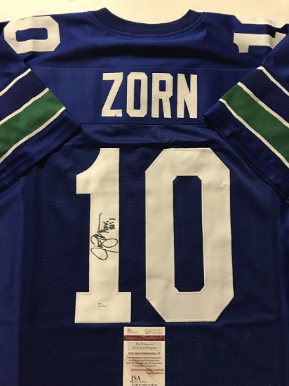 Autographed/Signed Jim Zorn Seattle Blue Football Jersey JSA COA