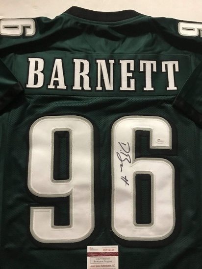 Autographed/Signed Derek Barnett Philadelphia Green Football Jersey JSA COA
