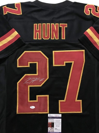 Autographed/Signed Kareem Hunt Kansas City Black Football Jersey JSA COA