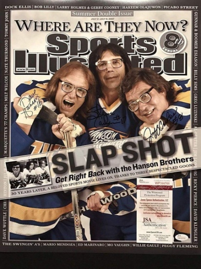 Autographed/Signed Hanson Brothers Slap Shot Movie 16x20 Hockey Photo JSA COA
