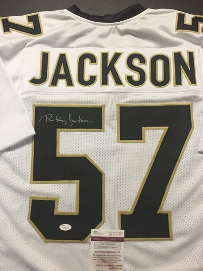 Autographed/Signed Rickey Jackson New Orleans White Football Jersey JSA COA
