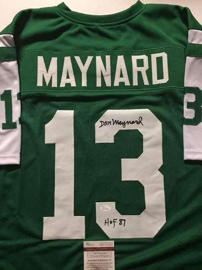 Autographed/Signed Don Maynard"HOF 87" New York Green Football Jersey JSA COA