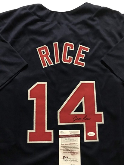 Autographed/Signed Jim Rice Boston Blue Baseball Jersey JSA COA