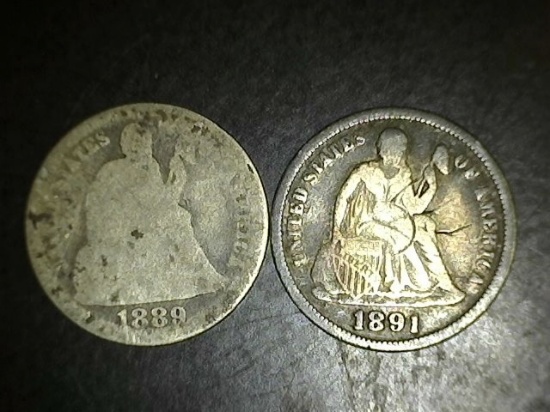 1889 & 1891-O Seated Liberty Dimes
