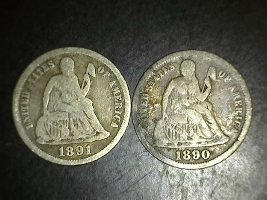 1890 & 1891 Seated Liberty Dimes