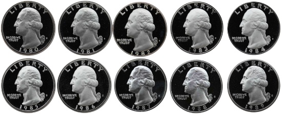 1980-1989 Proof Quarters - 10 Total Quarters