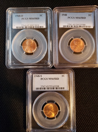 1948-1948D-1948S Lincoln Cents MS65RD PCGS