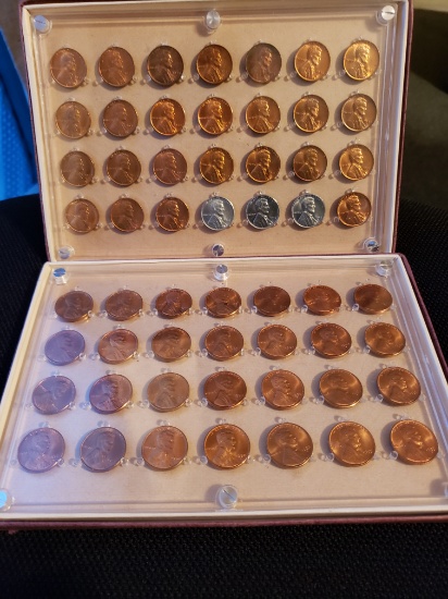 1935-1953 PDS BU Lincoln Cents in Holders 56 Total Coins