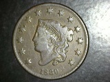 1830 Large Cent VF/EF