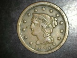 1847 Large Cent VF/EF