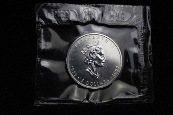 1999-2000 $5 1 oz. Silver Canadian Maple Leaf Privi Mark BU RCM Sealed