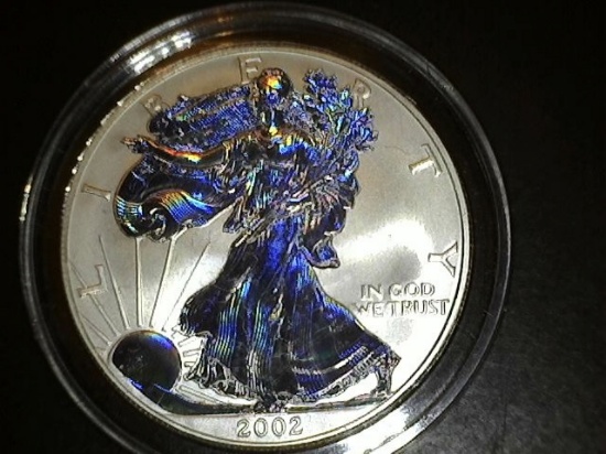 2002 1 oz. HOLOGRAM Painted Silver American Eagle BU