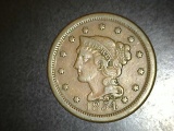 1854 Large Cent VF+