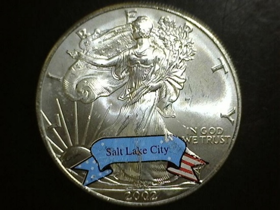 2002 1 oz.  Painted Silver American Eagle BU Salt Lake City