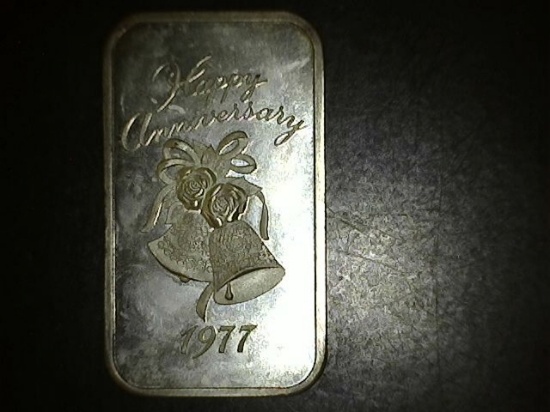 1977 1 oz. Silver Happy Anniversary Bar