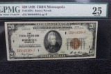 1929 $20 The Federal Reserve Bank of Minneapolis Minnesota 25 VF PMG