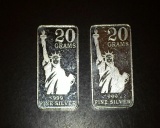 Lot of (2) 20 Grams MPM Silver Bars (Total of 40 Grams)