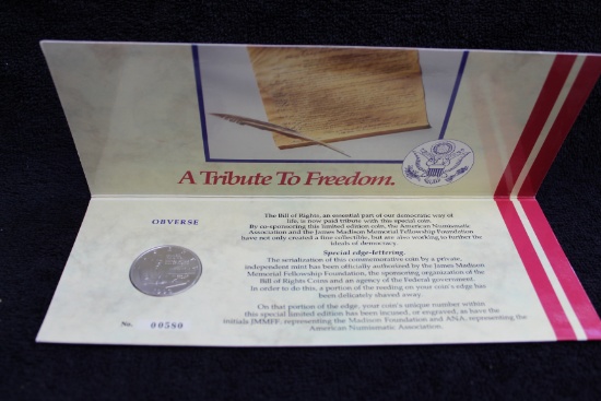 Limited Edition-Serially Numbered 1993 Bill of Rights UNC Silver Half Dollar