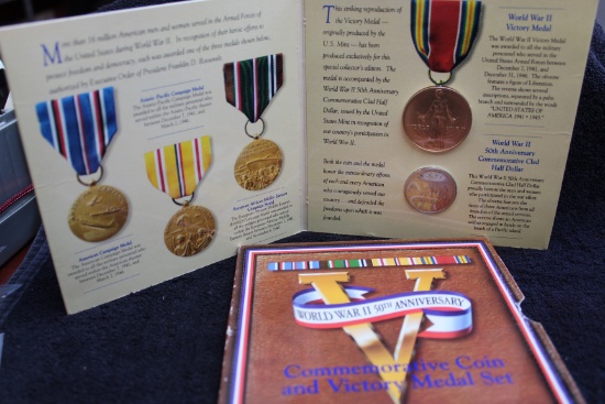 1991-1995 World War II 50th Anniversary Commemorative Half & Victory Medal Set OGP