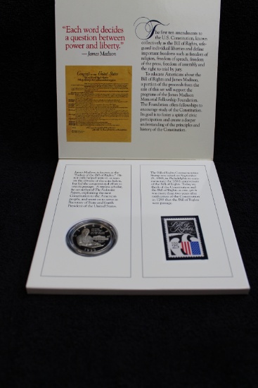 1993 Bill of Rights Commemorative Coin & Stamp Set - Proof Silver Half & Stamp OGP