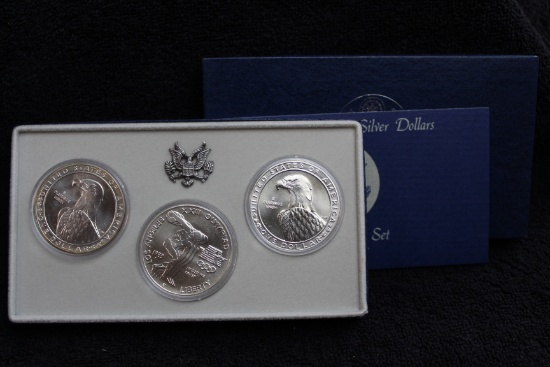 1983 P+D+S 3pc Olympic Commemorative Silver Dollar UNC Set Box & COA