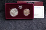 1992 2 pc Olympic Commemorative Silver Dollar & Half UNC BOX & COA