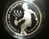1996 Atlanta Centennial Olympic Tennis PROOF Commemorative Silver Dollar