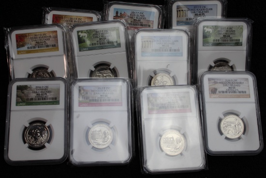 11 Different State - National Parks Quarters EARLY RELEASE MS 66 or Better ALL NGC