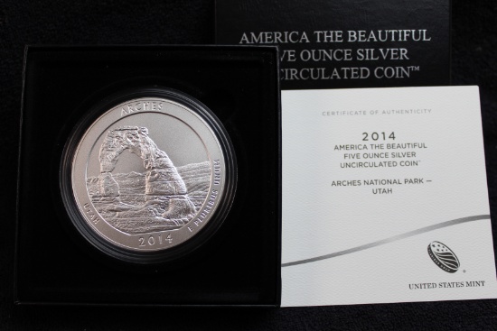 2014 America the Beautiful 5 oz. Silver Uncirculated Coin OGP