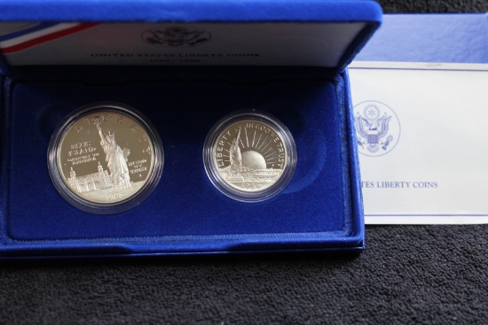 2 pc 1986 Statue of Liberty Silver Dollar & Half Proof OGP