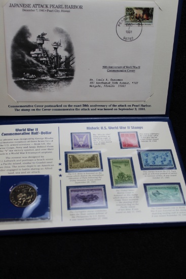 World War II Commemoratives Half Dollar-First Day Cover and Historic WWII Stamps